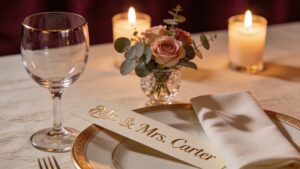 Luxury floral centerpiece and letterpress invitations representing micro-wedding spending