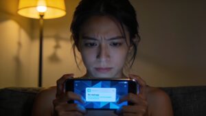 Person looking at phone notifications, representing the fast pace of in-game betting apps"