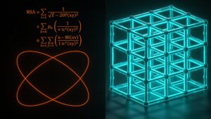 Comparison diagram showing classical RSA curves versus multi-dimensional post-quantum lattice grids