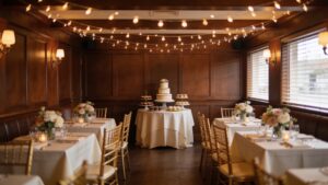 Private restaurant buyout set up for a small wedding reception