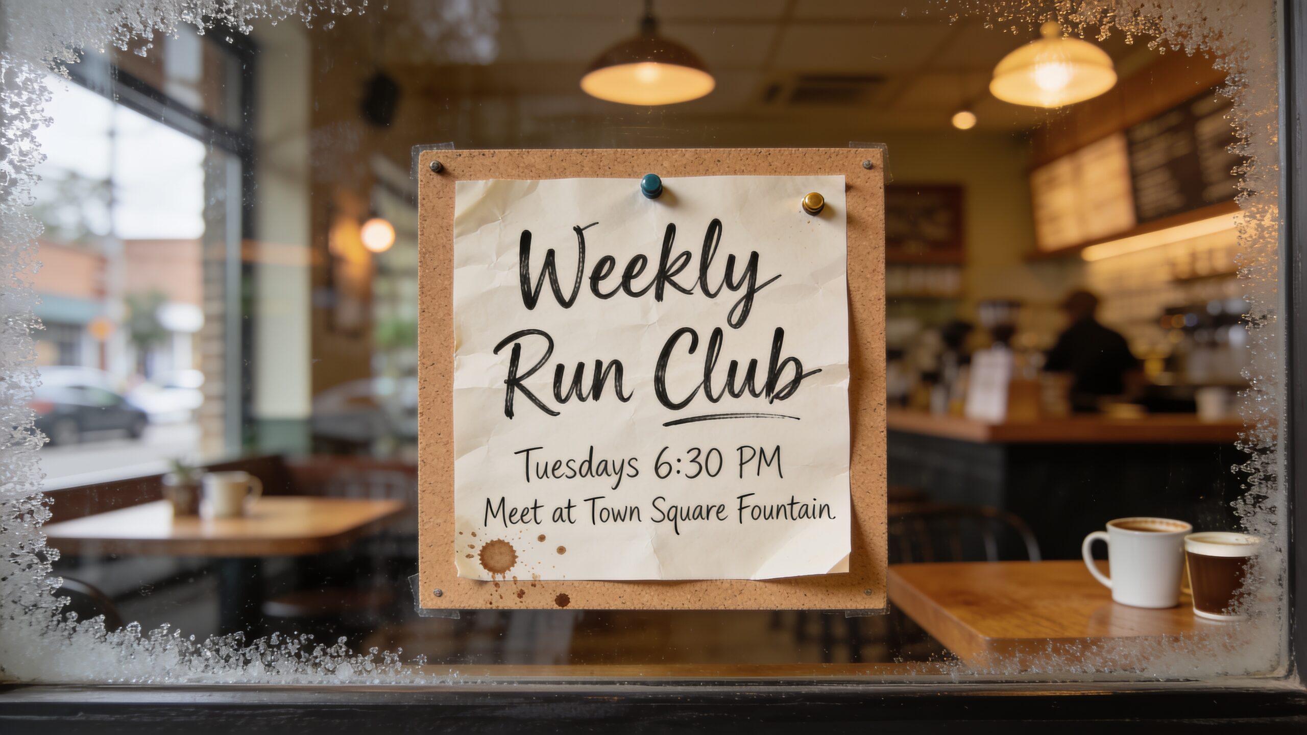 "A community flyer advertising a local weekly run club meetup"
