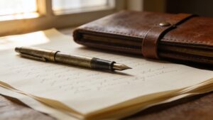 Fountain pen resting on a document, representing the signing of a founding charter.